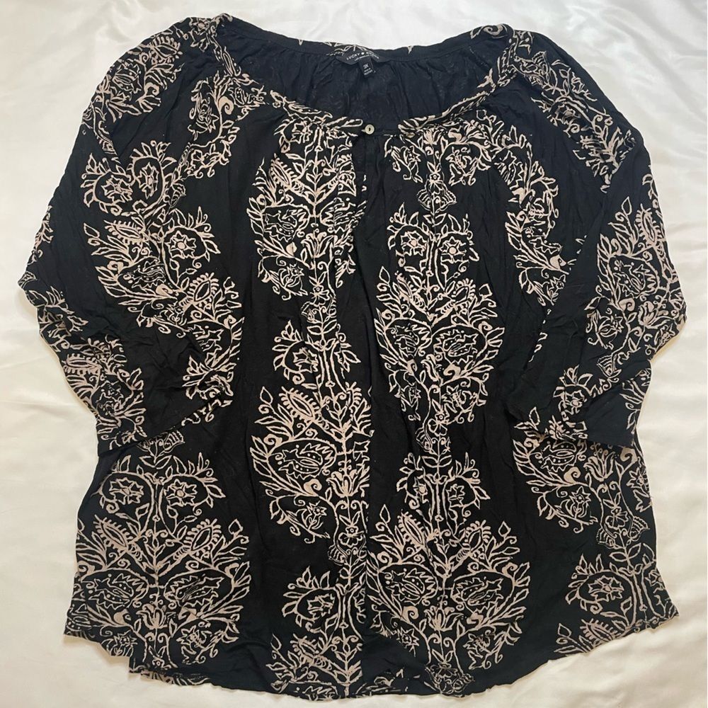Lucky Brand size 3X quarter sleeves black and tan blouse